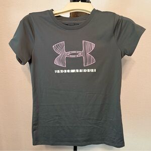 Under Armour Gray Heat Gear Purple Logo Top Small